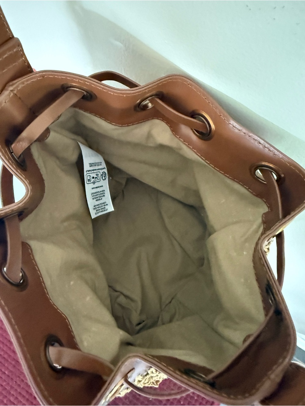 Boden Tan Brown Woven Bucket Tote with Leather Trim - Picture 3 of 4